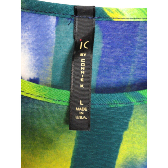 IC By Connie K Hi Lo Semi Sheer Yellow Blue Orange Resort Top Women's Size Large - Picture 3 of 8